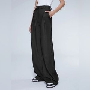 Commense Oversized High Waisted Pleat Front Trousers Black Size Small